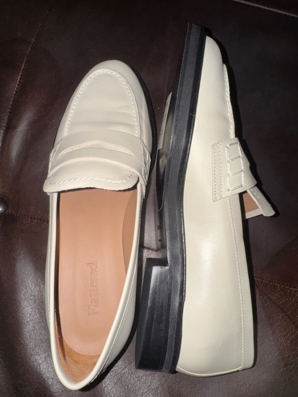 Flattered Cream Leather Penny Loafers - Women's Slip-On Flats - Picture 3 of 8